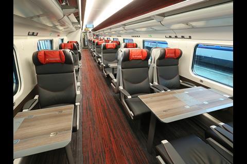 First class on the refurbished ČD Pendolino trainset.